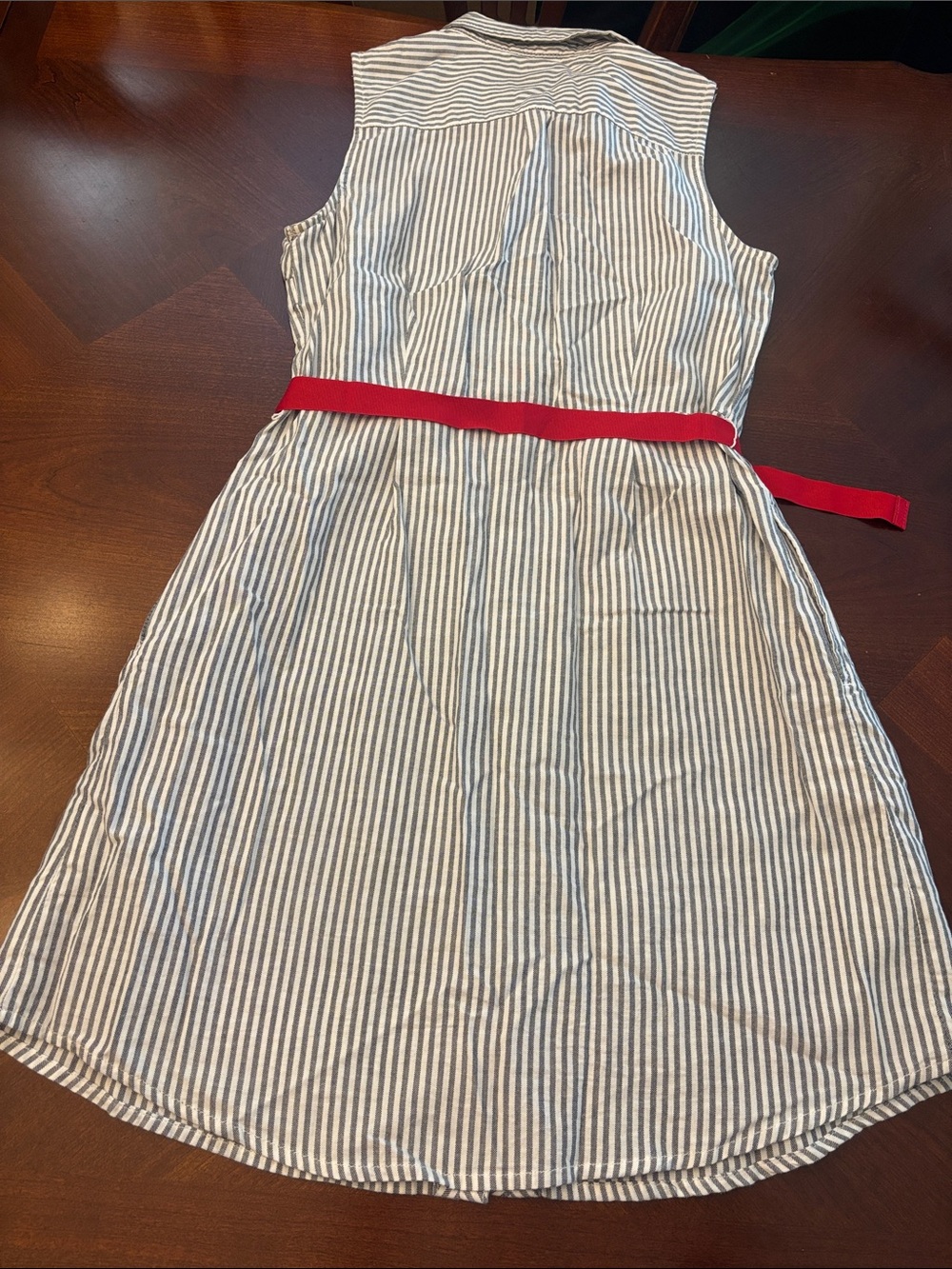 Tommy Hilfiger Blue and White Striped Sleeveless Shirt Dress with Red Belt - Picture 7 of 8